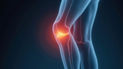 digital illustration of human knee joint highlighting pain in area. image showcases anatomy and structure of knee