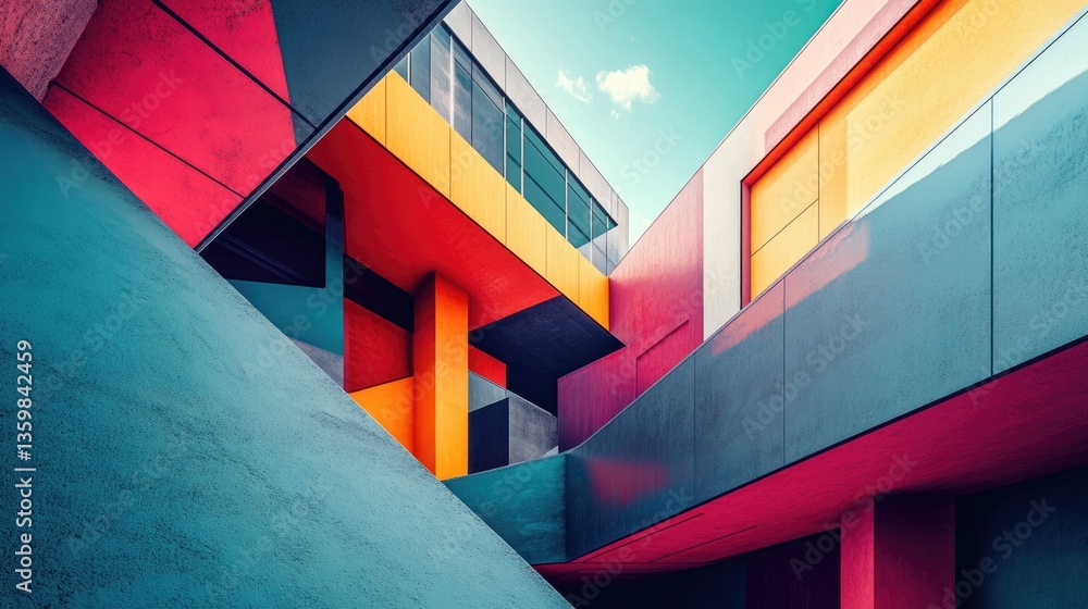Aufkleber modern architectural design with vibrant colors and unique geometry in urban setting