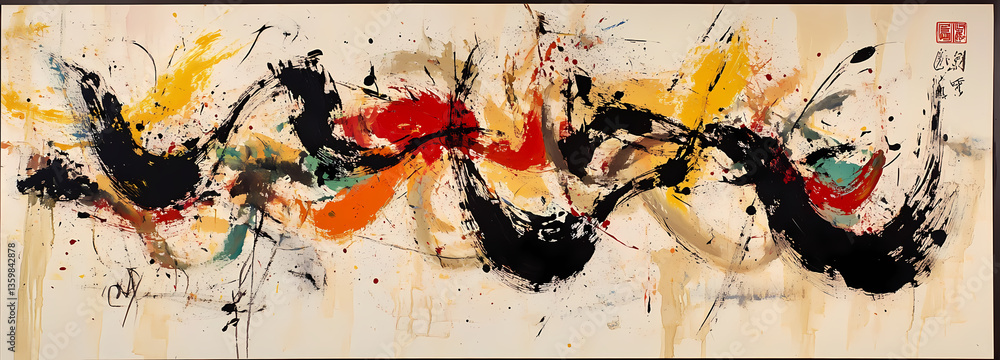 Poster abstract artistic brushstrokes: a dynamic display of abstract art with vibrant colors, bold brushstr
