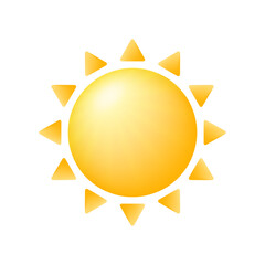 Yellow sun with rays, Cartoon minimal style. Sunny day sign. Sun icon in simple style on a white background. Vector illustration