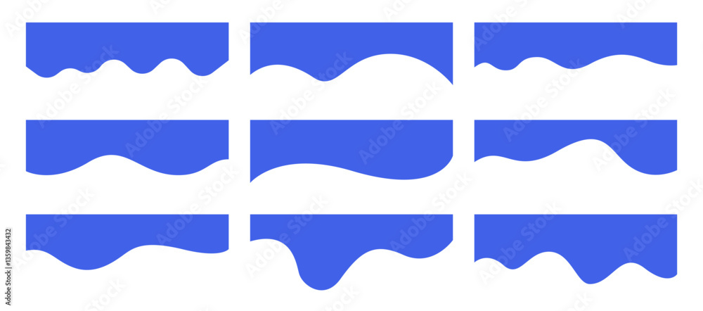 Poster collection of dividers shape templates. curve lines, wave collection of abstract design element. mod