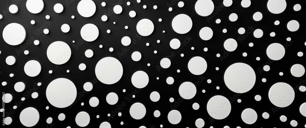 Poster abstract black and white backdrop featuring circles of various sizes.