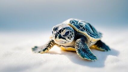 Obraz premium White background featuring an adorable baby sea turtle.