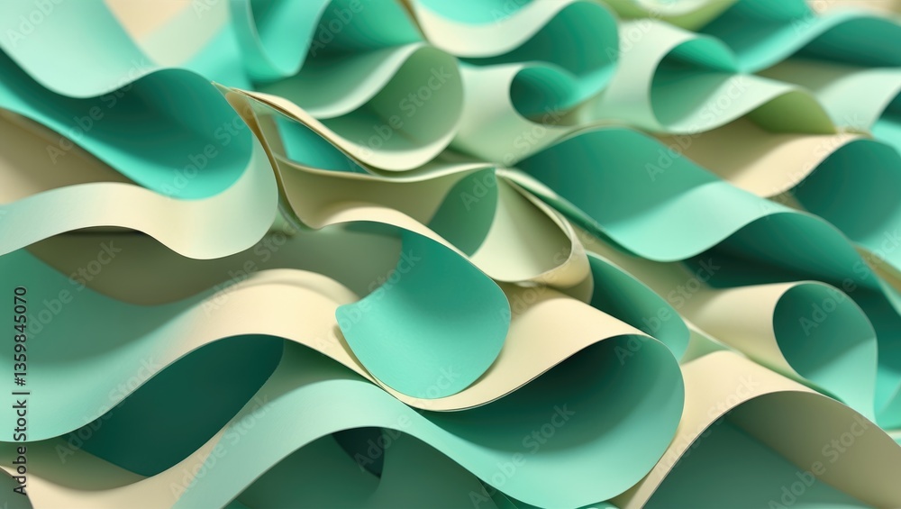 Aufkleber background macro image of curved sheets of paper in turquoise and cream, resembling origami droplets