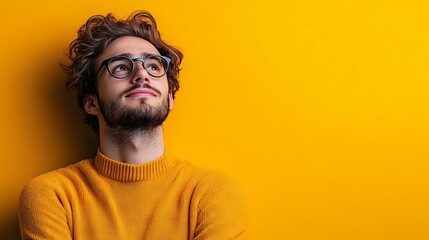 Young Man in Yellow Sweater Contemplating, Studio Portrait