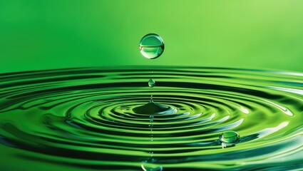 Water droplet descending and striking surface of water.