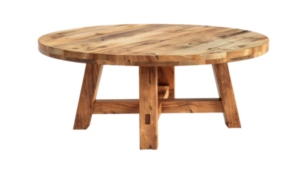 Rustic Table: A sturdy, round wooden table showcasing the natural beauty of the wood grain, perfect for adding warmth and character to any living space.