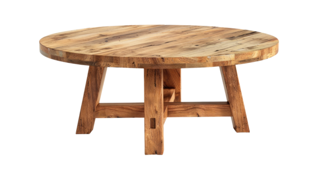 Rustic Table: A sturdy, round wooden table showcasing the natural beauty of the wood grain, perfect for adding warmth and character to any living space.