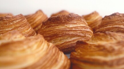 Golden Brown Kouign Amann Pastries Freshly Baked and Arranged on a White Surface, Showcasing Layers and Textures