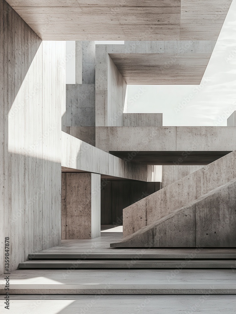 Poster modernist concrete architecture with geometric design elements
