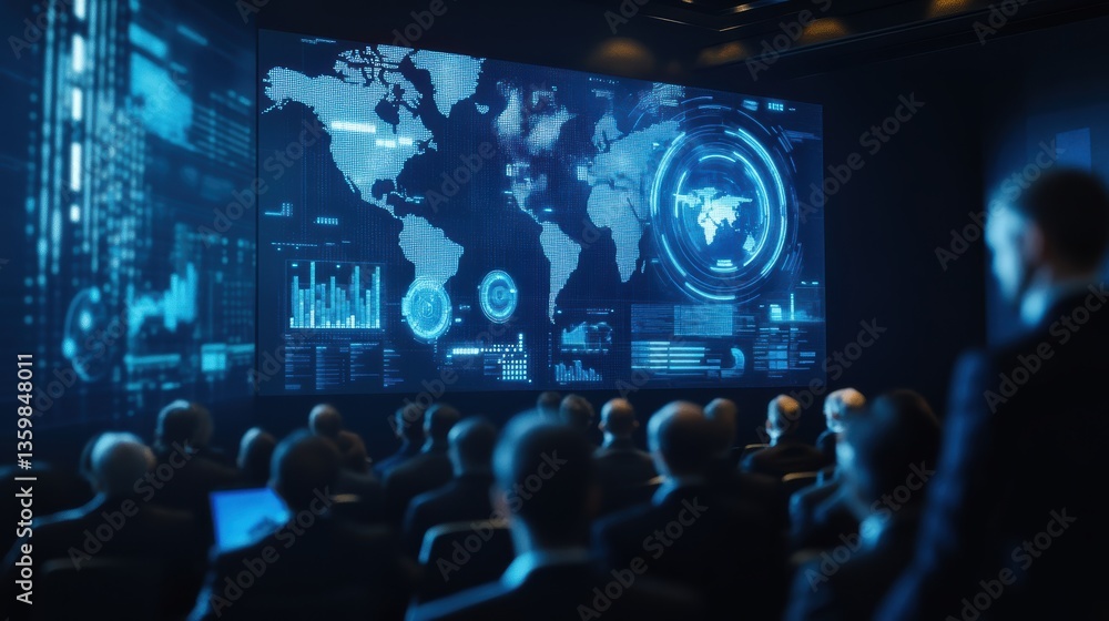 Aufkleber dynamic business conference focusing on global market strategies and technological advancements in a