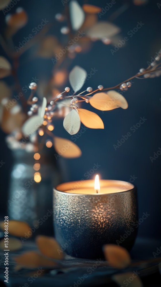 Poster dreamy bokeh composition with warm candlelight and soft foliage in a tranquil setting