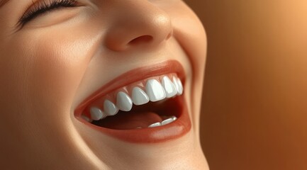 Obraz premium Close-up of a joyful face with gleaming white teeth and glossy lips, expressing uncontained laughter and happiness