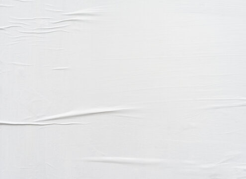 White paper texture, wet crumpled glued poster paper background