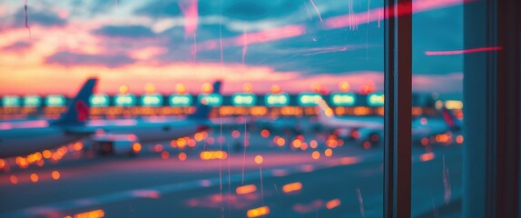 Obraz premium Airport scene outside the window, waiting for the flight.