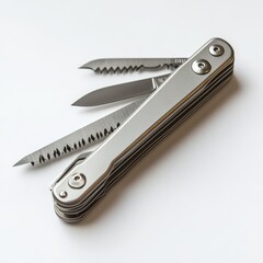 Obraz premium Compact silver pocketknife featuring multiple blades ideal for everyday carry