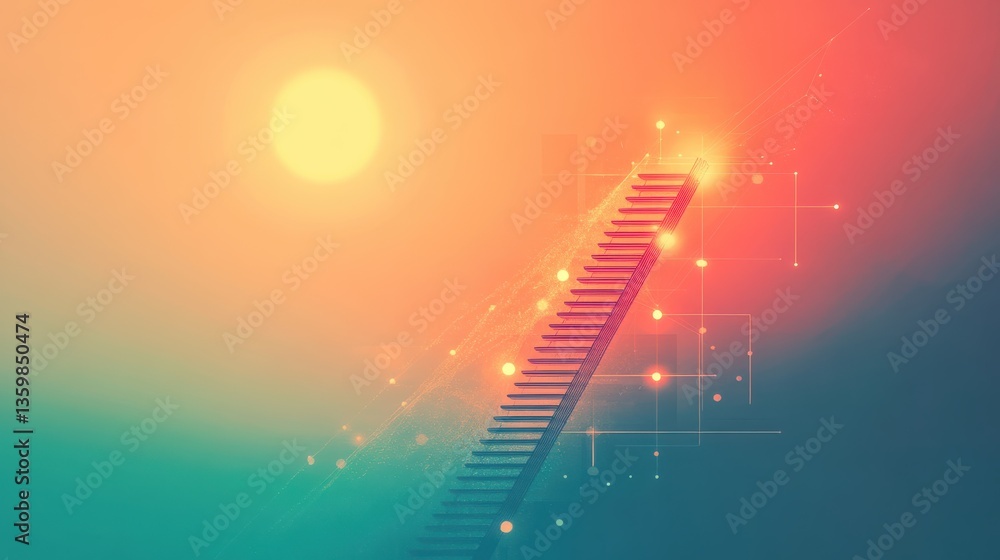 Aufkleber investment growth metrics illustrated through ascending steps against a bright backdrop highlighting
