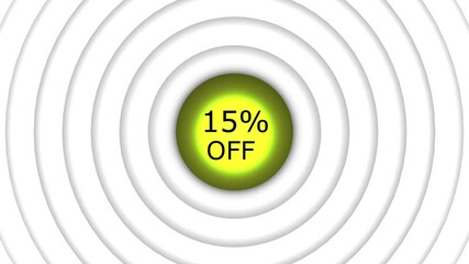 Sale tag 15% off, vector illustration, circle shape, art. 15 percent off. Banner with loading bar, green and gray color, white background,