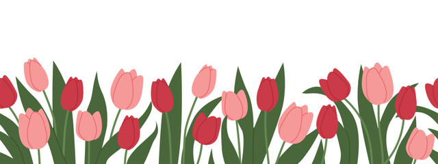 seamless banner with tulip flowers  ideal for easter, mother's day, birthday greetings- vector illustration © chrupka