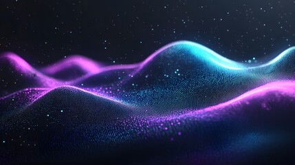 Obraz premium Abstract Waves Displaying Sparkling Data Points Across The Dark Background