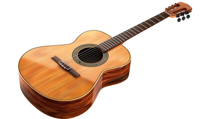 Fototapeta premium Classic Acoustic Guitar: A finely crafted acoustic guitar, showcasing its warm wooden tones, strings, and detailed construction, stands poised for music making.