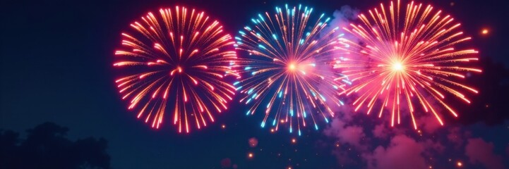 Fototapeta premium Fireworks burst into a kaleidoscope of colors, vibrant, burst, fireworks