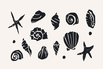 Flat vector ink seashells collection