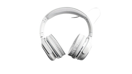 Audio Bliss: An elegant pair of pristine white headphones, isolated, invites listeners to immerse themselves in sound, and providing a sleek design and aesthetic appeal.