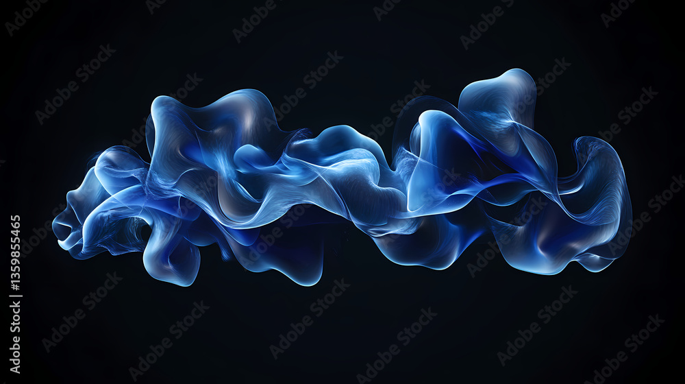 Poster abstract smoke composition: an ethereal display of blue smoke dances against a stark, solid backgrou
