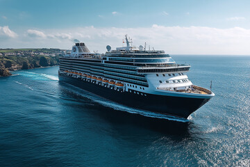 Cruise Ship. Beautiful white cruise liner in the ocean. Sea concept royal cruise tourism travel
