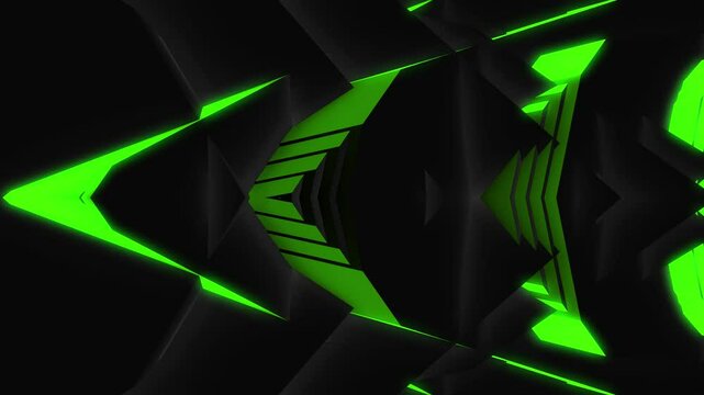 Green Triangular Futuristic Game BG Tech Robot Electronic Alien Machine Technology Geometry Animated Scene for Event. Motion Graphics DJ Event Digital Technology Animation VJ Visuals