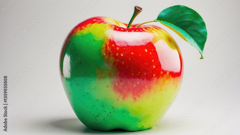 Poster a vibrant apple depicted in pop art style, showcasing its bright colors. a style that can be applied