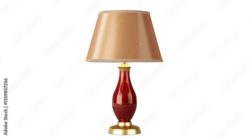 Poster elegant lamp with golden shade: a sophisticated table lamp showcases a rich red base and a golden la
