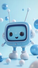 A cute blue cartoon character resembling an old television set