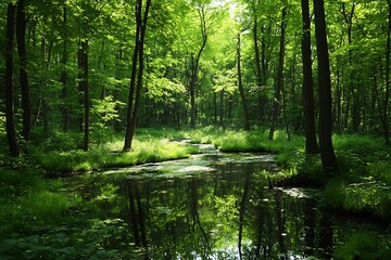 Obraz premium Honest rift overflows with verdant trees striking leaves deep dusk and an air of safety and richness in grove 