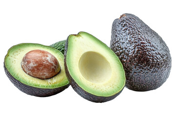 avocado halves and whole fruit isolated