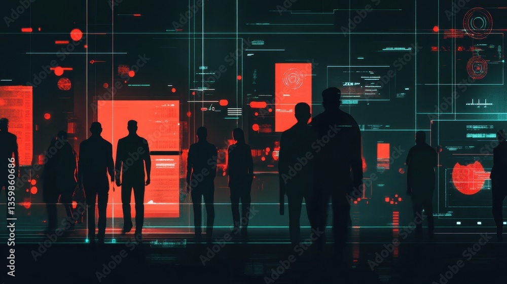 Poster generative ai image of criminal hackers engaged in cyber crime in a dark virtual setting