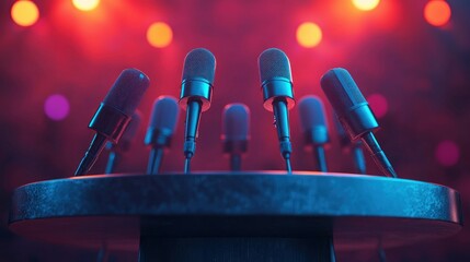 Stage microphones press conference concert lighting