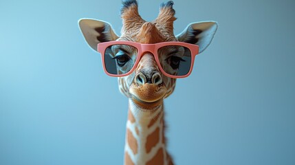 Cute giraffe wearing pink sunglasses