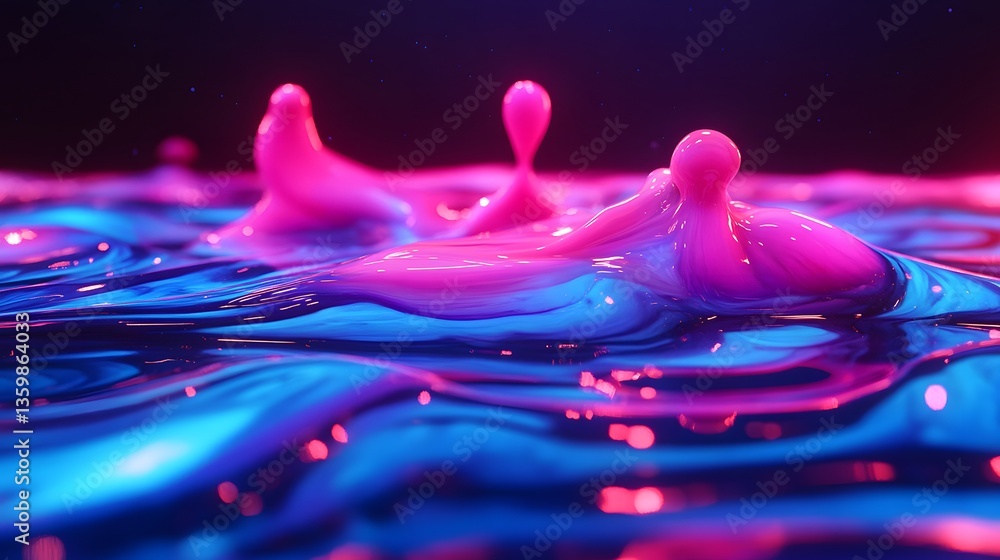Poster abstract rendering showcasing liquid textures and vibrant colorful splashes