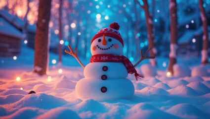 Background featuring a motif of a cheerful snowman. A customizable greeting card that can include text.
