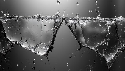 A black and white image of shattered and fragmented water