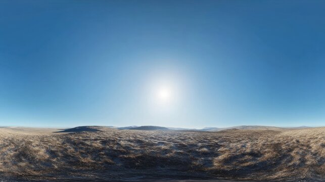 360 HDRI panorama for 3D graphics or games with clear blue sky and sun at zenith Ideal for sky dome or drone footage editing
