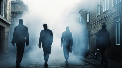 Mysterious Figures in Foggy Alley for Thriller and Suspense Videos