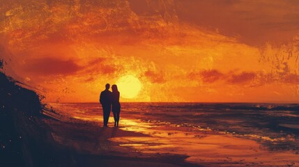 couple on the beach at sunset, generative ai