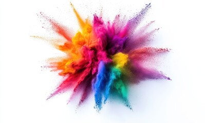 Vibrant Explosion of Colored Powder Creating an Artistic Cloud Effect Against a Pure White Background for Creative Projects and Backgrounds