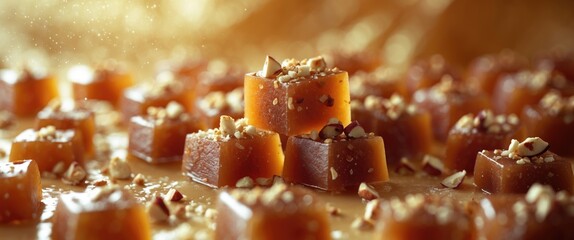 Traditional Turkish delight featuring nuts. Oriental confections. Natural and nutritious food. Close-up.