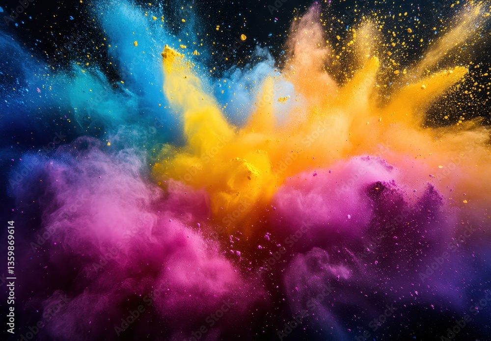 Poster vibrant explosion of colorful powder creating beautiful abstract art in dynamic motion against a dar