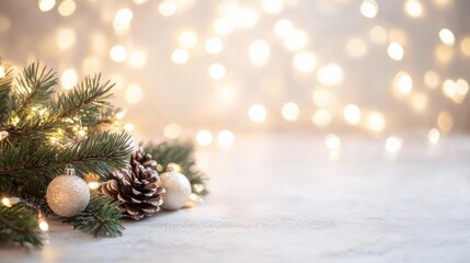 Fototapeta premium Christmas Lights with Pinecone Decor