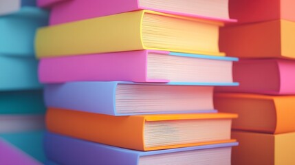 A colorful stack of school books, slightly tilted, soft shadows, smooth illustration style, bright and engaging, isolated on white for educational use.  